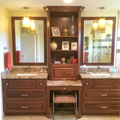 Contemporary Bathroom with Cherry Makeup Station